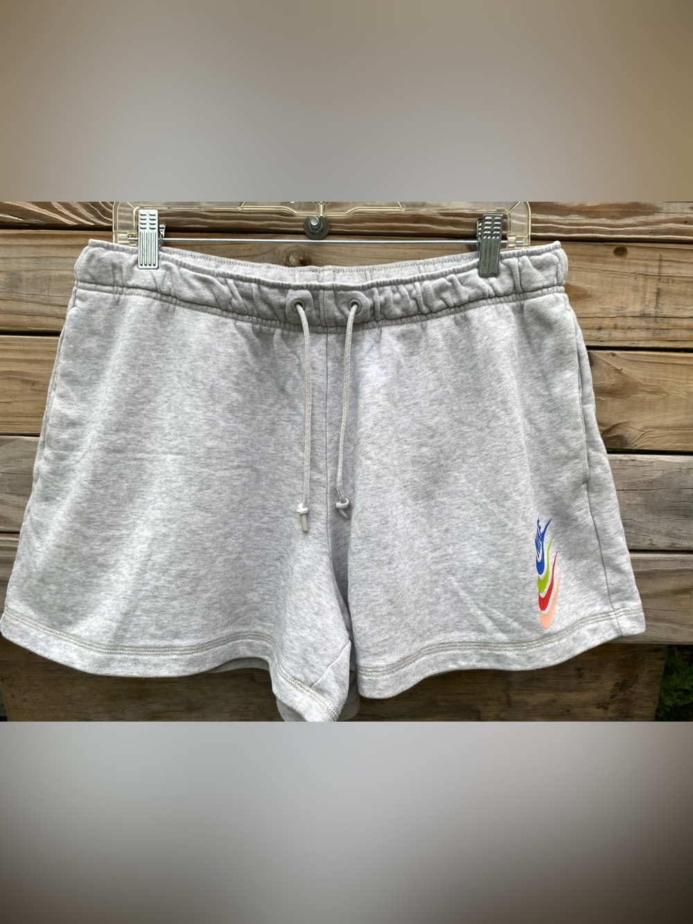 Nike Light Gray Women's French Terry Sweat Shorts with Rainbow Accent